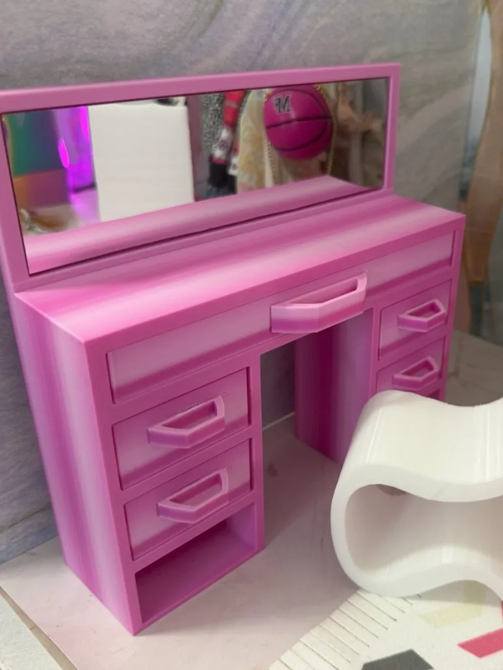 Barbie Vanity Makeup Table with Mirror and Chair | 11.5 Inch Doll Furniture